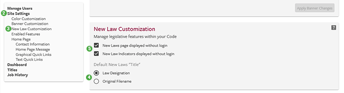 eCode360 screen showing New Law Customization